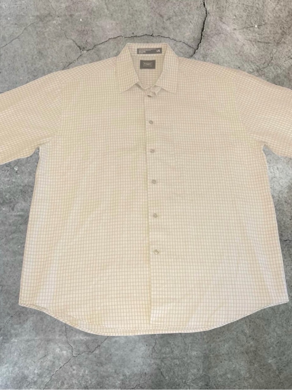 Haggar Men's Light Tan Checked Button-Down Shirt